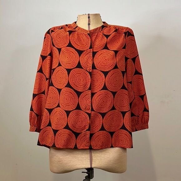 Collective Concepts Tops - Collective Concepts Black with Orange Print Button Front Blouse - Size Large